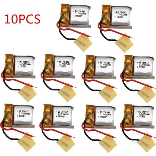 10pcs 3.7v 100mah for Cheerson CX-10 cx10 CX12 JJ810 JJ820 V646 V676 RC Helicopter RC quadcopter 3.7 V Li-po battery 751517