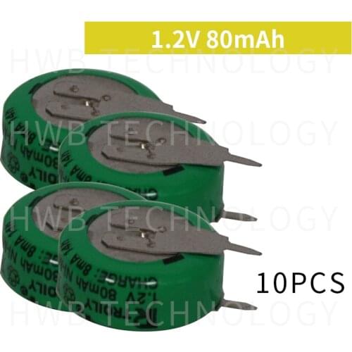 10pcs/lot 1.2v 80mAh NI-MH rechargeable battery button cell coin cell battery pack Free shipping