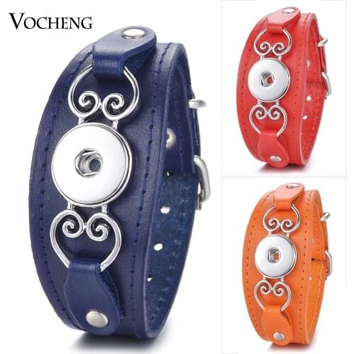 10pcs/lot Ginger Snap Buckle Bracelet Black Genuine Leather Heart 18mm Button Vocheng Interchangeable Jewelry NN-606*10