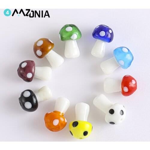 10pcs Mushroom Shape Lampwork Glass Beads Multicolor Mixed Loose Beads Mushroom Charms For DIY Crafts Jewelry Making Findings