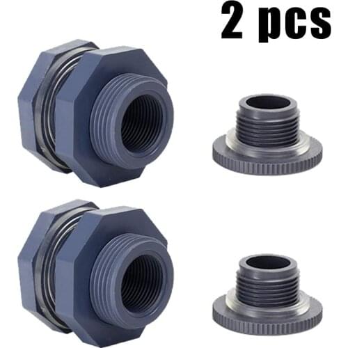 2 Pcs 3/4 Inch PVC Bulkhead Fitting Water Tank Connector + 4 mm Thick Silicon Seal Gasket for Rain Barrels, Aquarium,Tubs, Pool