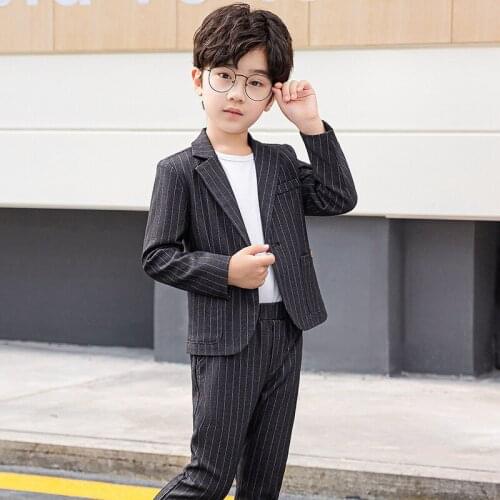 Baby Boys Causal Blazer Sets 2021 Spring Autumn Kids Gentleman Suit Boys Striped Blazer Pants Tshirt 3 Pcs Child Wedding Clothes