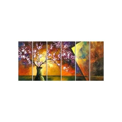 6 pcs Hand painted oil painting Plum blossom in the vase II-Modern Canvas Painting Wall Decor-Floral Oil Painting Wall Art