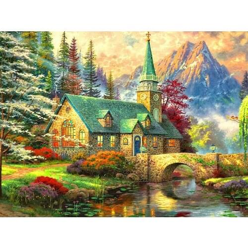 A7397 cottage view cross stitch Oil painting girl 11/ 14ct /16/28/27CT cloth cotton thread embroidery DIY handmade
