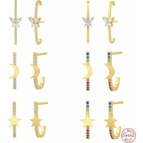 Aide 925 Sterling Silver White Zircon Mosaic Butterfly Star Moon Ear Wrap Crawlers Earring Climber For Women Cartilage Ear Studs