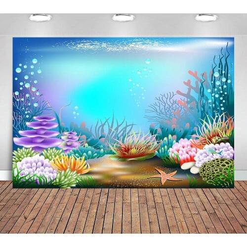 Ariel Mermaid Photography Background Underwater Theme Little Mermaid Birthday Party Baby Shower Shiny Fish Decor Backdrop Photo