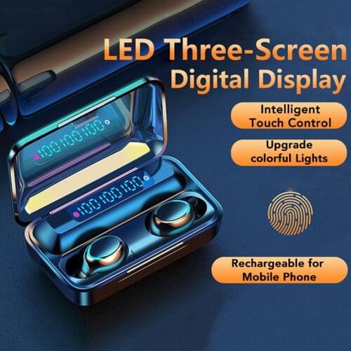 F9 Bluetooth Headphone Three True Digital Display Lunar New Year TWS Wireless Bluetooth Headphone 5.0 Battery Bar Rechargeable