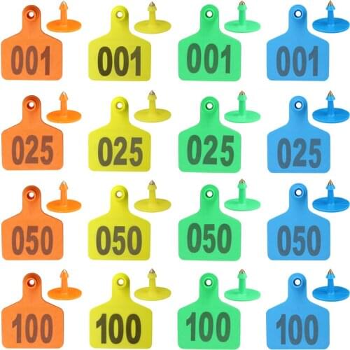 Numbered 001-100 Cattle Ear Tags Livestock Marker for Goat Pig Animal Plastic Reusable Ear Identifection Labels Digital Numbers
