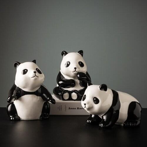 European Art Ceramic Giant Panda Figurine Living Room Bedroom Office Desktop Craft Furnishings Home Decoration Accessories Gifts