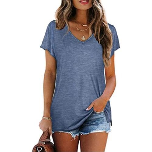 Oversized T-shirt Summer 2021 Female V-neck Loose Short Sleeve T-shirts Casual Solid Color Tops Ladies Pullover Women Tee Shirt