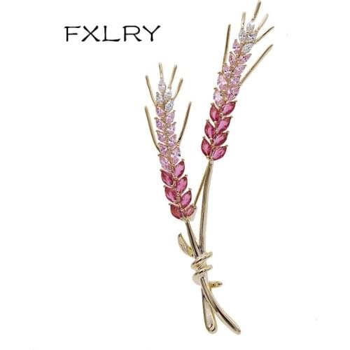 FXLRY high-end Cubic Zirconia Wheat Ears Brooches For Women Hot Sale Plant Pin Brooch Copper Jewelry Coat Accessories