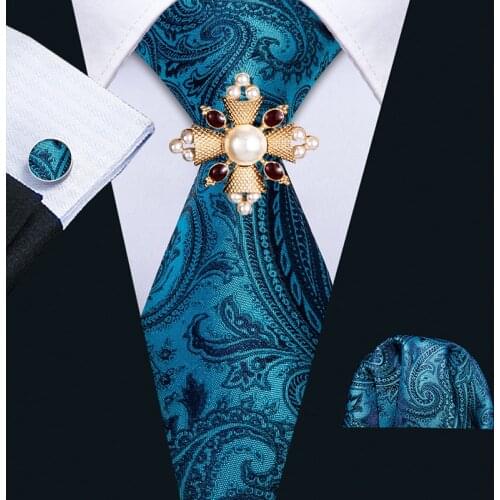 Ties for Men Blue Paisley Male Tie Silk Woven Floral Necktie Pocket Square Cufflinks Brooch Set Wedding Designer Barry.Wang