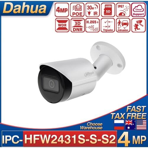 Dahua IP Camera IPC-HFW2431S-S-S2 4MP Security CCTV POE Bullet Network Camera IR 30M SD Card Slot 256G IP67 H.265+ StarLight