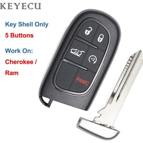 Keyecu Smart Remote Key Shell Case 5 Button for Jeep Cherokee Ram 1500 2500 3500 2013 2014 2015 2016 2017 2018, FCC: GQ4-54T