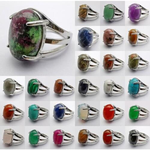 Crystal Tigereye Rhodonite Sodalite Sandstone Labradorite Lapis Carnelian Stone GEM Finger Ring Jewelry For Woman Gift Size 8