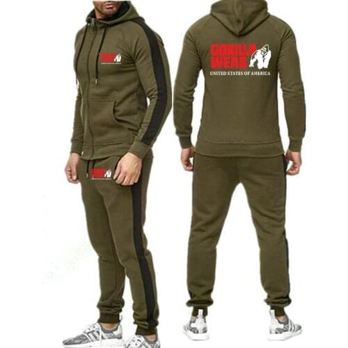 2 Pieces Set Tracksuit GORILLA WEAR Men Hooded Sweatshirt+pants Autumn Zipper Hoodie Sportswear Suit Casual Men Winter Clothes