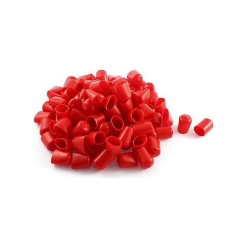 100Pcs Red Soft Plastic PVC Insulated End Sleeves Caps Cover 16mm Dia