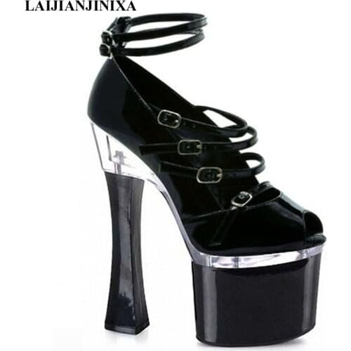 LAIJIANJINXIA New Sexy Square Heels Women Girl Sexy 18cm High Heels Dancing Wedding Party Dance Shoe Platform Dance Pumps Shoes