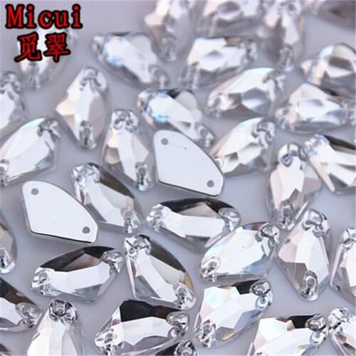 Micui 100Pcs 9*15mm Axe Shape Acrylic Rhinestones Crystal Flatback Gems Crystals Stone For Clothes Crafts Sew On 2 Hole ZZ661F