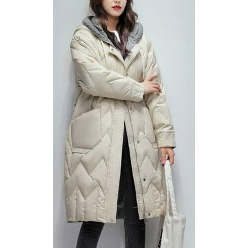 Trendy Winter Women Down Coat Long Parkas Casual Loose 90% White Duck Down Jacket Zipper Pocket Female Feather Warm Outwear