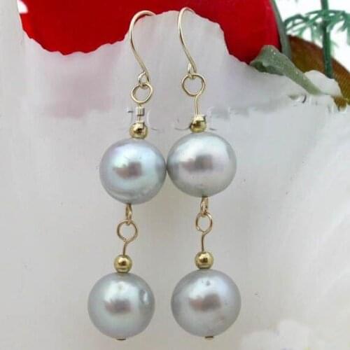 New Arrival Favorite Pearl Jewelry 11mm Gray Genuine Freshwater Pearl 14k/20 Gold Dangle Earrings Birthday Party For Lady Gift