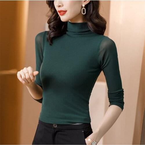 Autumn Womens Clothing New Style Mesh Sexy Feminine Long-sleeved T-shirt Bottoming Shirt Female Fashion T-shirt Plus Size XXXL