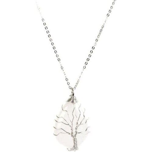 Wirewound Model Natural Crystal Quartz Stone Natural Stone Necklace (Chain Included)