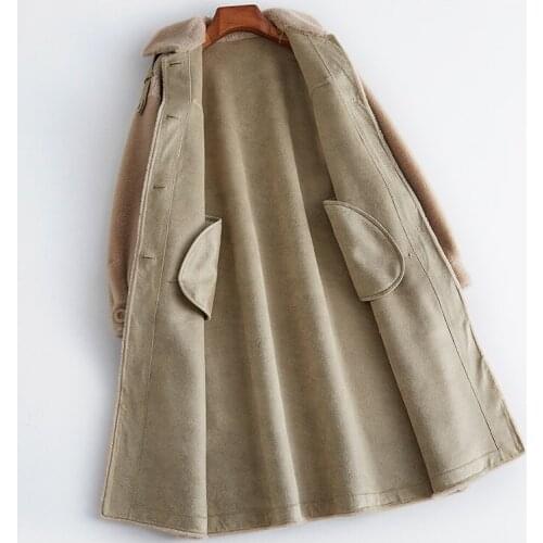 Real Shearling Sheep Fur Coat Winter Coat Women Clothes 2020 Korean Long Jacket Women Outwear with Belt Manteau Femme MY