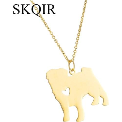 Personalized Pug Dog Animal Necklace Custom Engrave Name Gold Pendant Stainless Steel Letter Chain Choker Jewelry for WOmen Gift