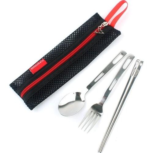 Outdoor Tableware Set Camping Travel Portable Single Tableware Combination Stainless Steel Chopsticks Spoon Fork Three-Piece Set