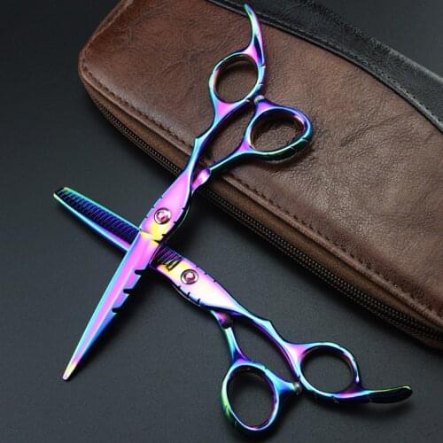 Professional Japan 440c 6 '' Rainbow gem hair scissors haircut scissor thinning barber makas cutting shears hairdresser scissors