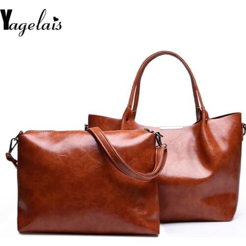 Yagelais Western Style Simple Large Capacity Women Handbag High Quality Smooth PU Leather Lady 2 Piece Composite Bags 2019 New