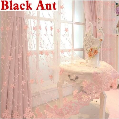 Pink Embroidery Floral Curtains Blackout For Living Room Pastoral Romatic Girls Bedroom Bay Kitchen Window Blinds Drapes JD1079