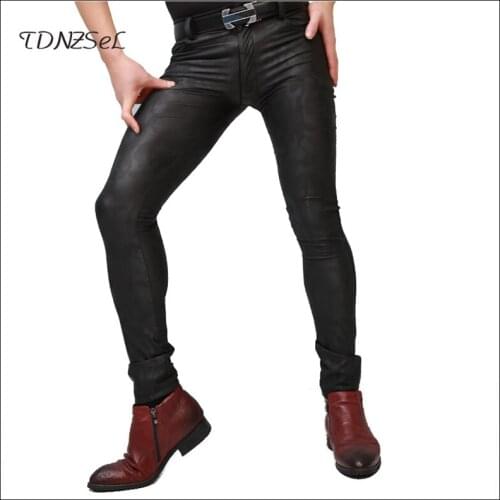 Sexy Black PU Leather Pants Mens Camouflage Exotic Stretch Skinny Latex Prints Trousers Gay Fetish Wetlook Nightclub New Custom