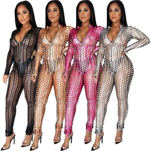 Sexy jumpsuit European and American sexy nightclub womens zipper small turtleneck jumpsuit nightclub Erotic catsuit
