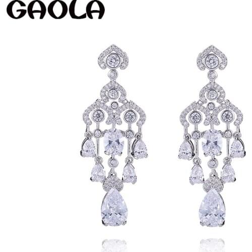 GAOLA New Fancy Flower Shape Earring Clear AAA Cubic Zircon Dangle Earrings Sexy Women Luxury Jewelry E6461