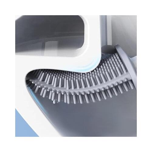 Toilet Brush Water Leak Proof With base Silicone Wc Flat Head Flexible Soft Bristles Brush with Quick Drying Holder Set tools