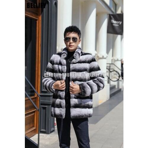 New Natural Chinchilla Rex Rabbit Fur Jacket Stand Collar Fur Coat from Natural Jacket Winter with Real Fur Luxury