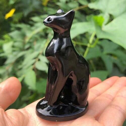 55-70g Natural Crystal Animal Statue Obsidian Toothless Dragon CAT Sculpture Home Decoration