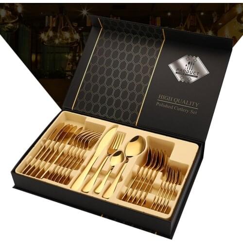 Stainless Steel Cutlery 24 PCS 1 Set,4 Knife, Fork and Spoon Factory Direct Supply Gift Box Set Titanium Plated Cutlery Set