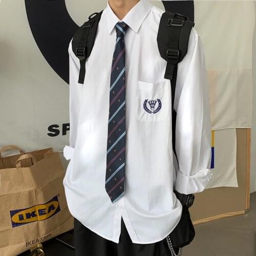 Dk Uniform College Style Mens Short-sleeved Embroidered White Shirt Korean Style Casual All-match Jk Couple Shirt