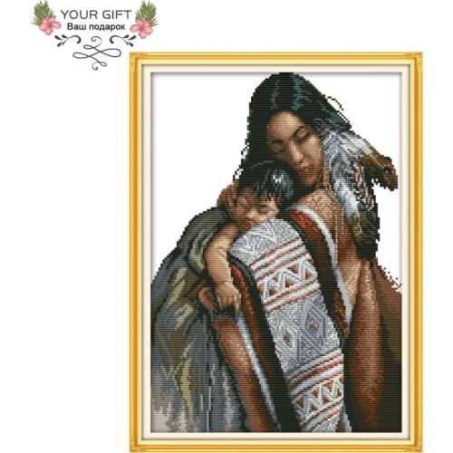Your Gift RA184 14CT 11CT Counted and Stamped Home Decor Indian Mother And Daughter Needlework Needlepoint Cross Stitch kits