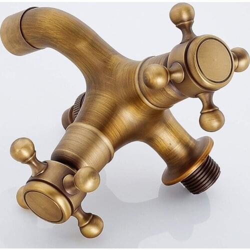 Vintage Water Tap European Style Wall Mounted Water Faucet Single Cross Handle Antique Water Control Sink Faucet Luxury