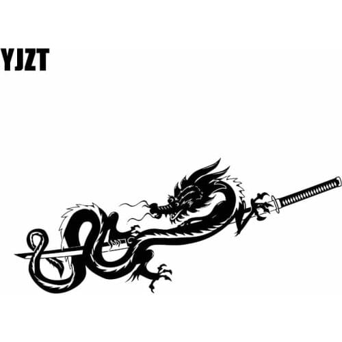 YJZT 18.2*7.6CM Oem Dragon Samurai Symbol Car Sticker Decal Soldier Black/Silver Covering The Body Vinyl C21-0119