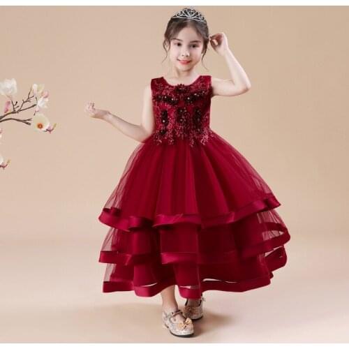 YULUOSHA Girls Pageant Dresses Lace Sashes Tiered Sleeveless Ball Gown Flower Girls Dresses for Party and Wedding Flower Dress