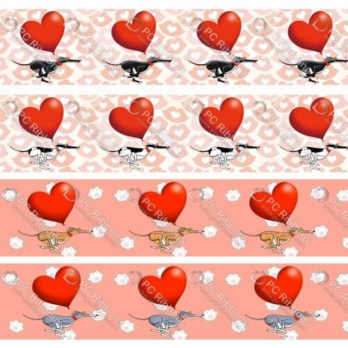 1-1/2" Cute Greyhound Printed Custom Dog Design Cartoon for DIY Crafts Hair Bow Collar Lanyard/Satin /3" Grosgrain Ribbon CA327