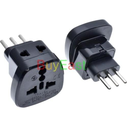 1 PCS Italian Uruguay 3 -Pin Type L 2 Way Outlet Travel Adapter convert AU/UK/EU/GE/US AC100~250V 10A With Safety Shutter Black