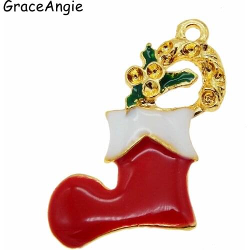 12Pcs Metal Enamel Charms DIY Socks Christmas Pendant Ornaments Beads for Bracelet Earrings Jewelry Making Xmas Socks Decoration