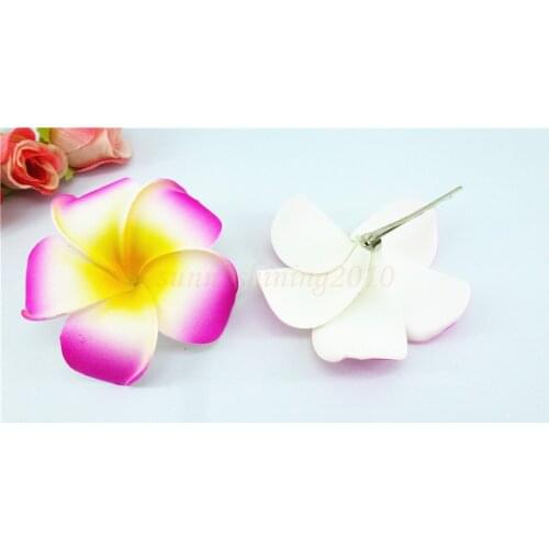 20 rose red color Foam Hawaiian Plumeria flower Frangipani Flower bridal hair clip 6cm