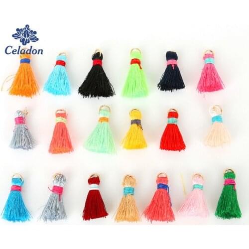 20pcs/lot 25mm Cotton Silk Tassels With Gold Ring For Keychain Cellphone Jewelry Making Craft DIY Earring Findings
